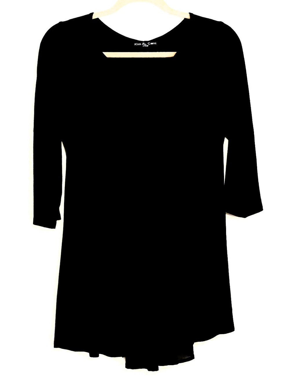 Kim & Cami Black Flowy 3/4 Sleeve Back Pleat Tunic Top XL Made USA